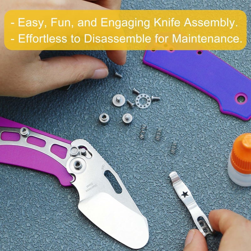JIN Rhino Jr. Kids Pocket Knife, Fidget Toy Knife, DIY Kit, 1.97” Unsharpened Steel Blade, Safety Rounded Tip, Kids-friendly Button Lock Folding EDC, Blue Multi G10 Handle - Image 5